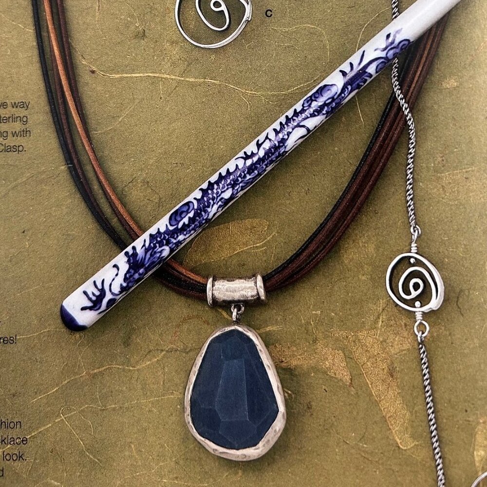 SILPADA Blue Jade Genuine Leather Sterling Silver Slide Pendant Necklace